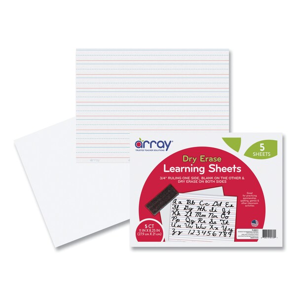 Dry Erase Learning Boards, 8-1/4"x11", PK5, Dry Erase, 8-1/4", 11", White